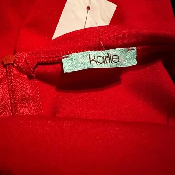 New Karlie Red Shoulder Dress Women Size Large - Picture 11 of 11